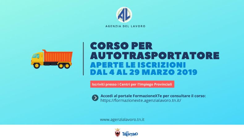 Corso per diventare autista di autocarri – voucher formativo rilasciato dall’Agenzia del Lavoro